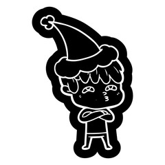 cartoon icon of a curious man wearing santa hat