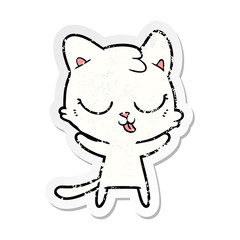 Obraz premium distressed sticker of a cute cartoon cat