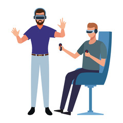 People playing with virtual reality glasses