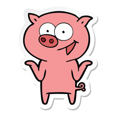 sticker of a cartoon pig with no worries