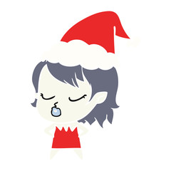 cute flat color illustration of a vampire girl wearing santa hat