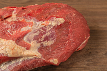 Raw fresh beef on a wooden background, catalog.