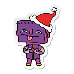 sticker cartoon of a robot wearing santa hat