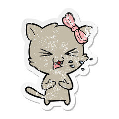 distressed sticker of a cartoon cat