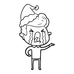 line drawing of a crying man wearing santa hat