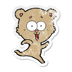 distressed sticker of a laughing teddy  bear cartoon