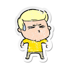 Obraz premium distressed sticker of a cartoon frustrated man