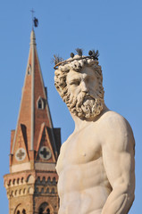 Neptune statue from fountain in Florence, Italy, situated on the Piazza della Signoria.