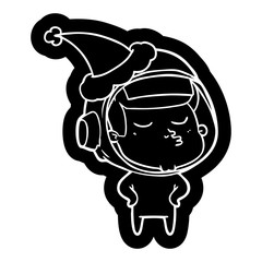 cartoon icon of a confident astronaut wearing santa hat