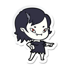 sticker of a cartoon friendly vampire girl pointing