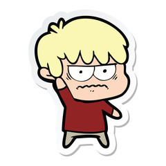 sticker of a annoyed cartoon boy