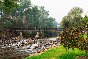 Footbridge over the Ovens River in Bright in northern Australia.
