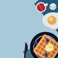 Breakfast time frame set. Template for wallpaper, banner, website, cover and decorations. Top view flat style vector illustration. 