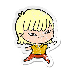 distressed sticker of a cartoon woman