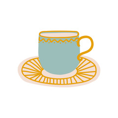 Ceramic Cup and Saucer, Cute Ceramic Crockery Cookware Vector Illustration