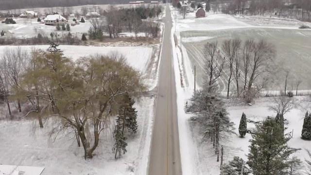 Cinematic Aerial View of Rural America, Winter