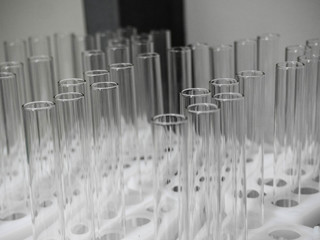glass flasks, science laboratory research and development concept, selective focus