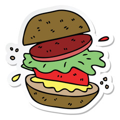 sticker of a quirky hand drawn cartoon veggie burger