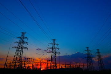 Fototapeta premium The power supply facilities of contour in the evening