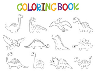 Funny cartoon dinosaurs collection. Coloring book