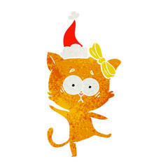 retro cartoon of a cat wearing santa hat