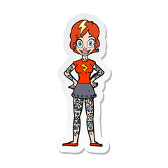 sticker of a cartoon woman with heavy tattoos