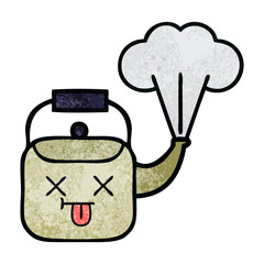 retro grunge texture cartoon steaming kettle