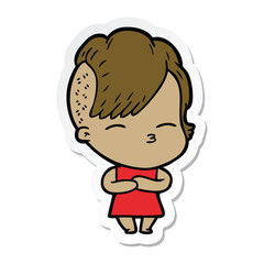 sticker of a cartoon squinting girl
