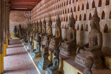 Rows of Buddha images at Wat Si Saket, Vientiane, Laos.