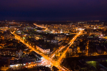 Fototapeta na wymiar Aerial view of the night cityscape of Kaliningrad, Russia