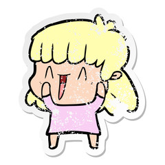 distressed sticker of a cartoon woman