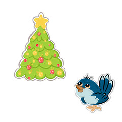 New Year set of cartoon items vector illustration on white background