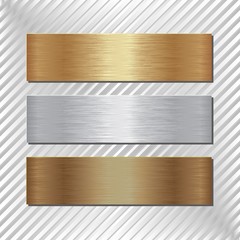 three metallic banners