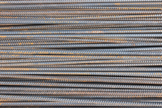 Steel bar on the road in construction site, background.