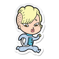 sticker of a cartoon surprised girl