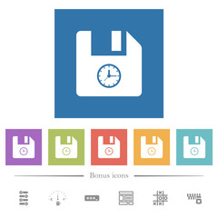 File time flat white icons in square backgrounds