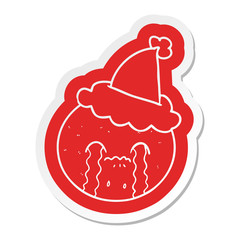 cartoon  sticker of a orange wearing santa hat
