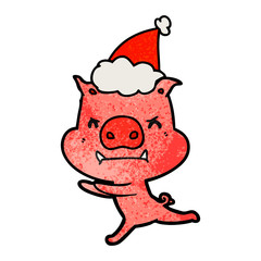 angry textured cartoon of a pig wearing santa hat