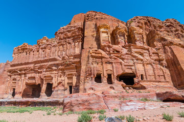 The Corinthian Tomb and the Palace Tomb of the Royal Tombs in the rock city of Petra, Jordan.