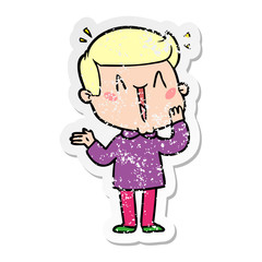 distressed sticker of a cartoon excited man