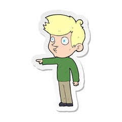 sticker of a cartoon pointing boy