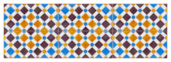 Composition of typical Spanish decorations with colored ceramic tiles called azulejos - It's a seamless texture that can be repeated modularly to create a uniform and continuously background