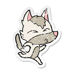 distressed sticker of a cartoon wolf running