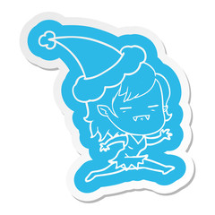 cartoon  sticker of a undead vampire girl wearing santa hat