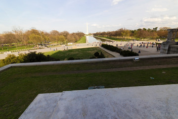 Urban vista looking eastwards across the National Mall in Washington from the Lincoln Memorial