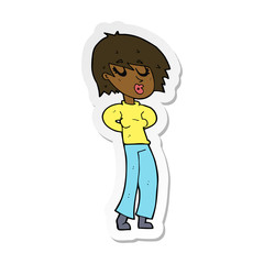 sticker of a cartoon woman whistling
