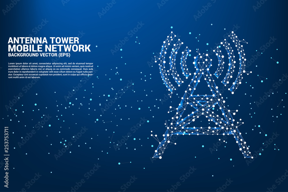 Poster Antenna Tower icon polygon style from dot and line connection. Concept of telecommunication mobile and data technology