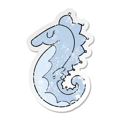 distressed sticker of a cartoon sea horse