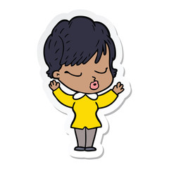 sticker of a cartoon woman with eyes shut