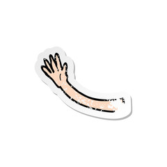 retro distressed sticker of a cartoon arm gesture